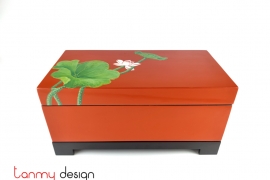 Orange rectangle lacquer box hand-painted with lotus included with stand 18*35 cm